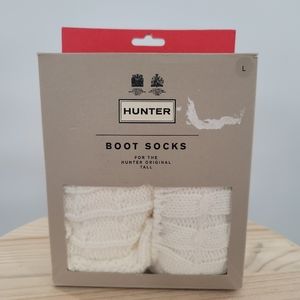 HUNTER 6 Stitch Cable Knit Size L (8-10) Natural White Rain Boot Liner Socks
